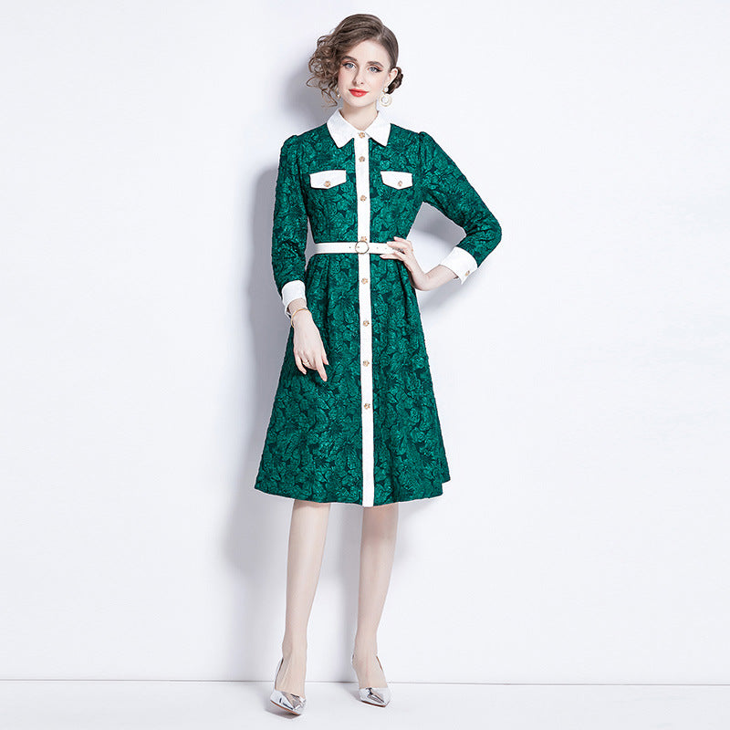 High-grade Jacquard Long Sleeve Dress