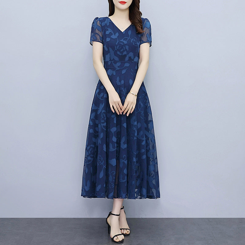 Spring And Autumn Chiffon Jacquard Dress