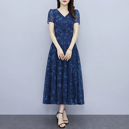 Spring And Autumn Chiffon Jacquard Dress