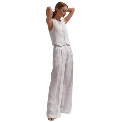 Vest Trousers Pure White V Collar Sleeveless Suit