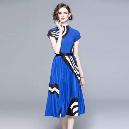 Loose Short-sleeved Top High Waist Pleated Skirt Two-piece Set