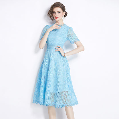 Slimming Hollow Water-soluble Lace Mid-length Dress