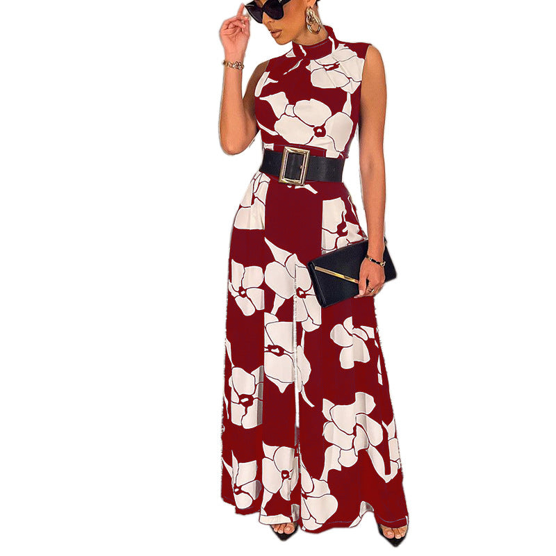 Women's Sleeveless Elegant Slim-fit Printed Jumpsuit