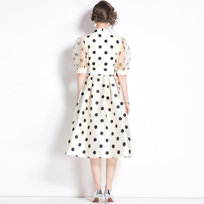 French Fitted Waist Polka Dots Dress 1-sense Long Skirt