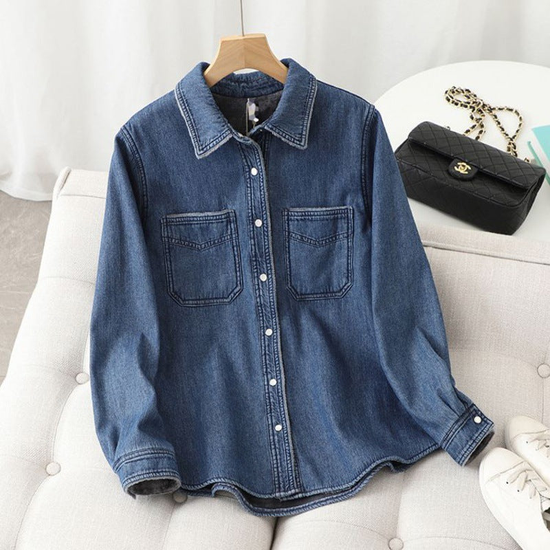 Denim Shirt Women Washed Loose And Warm