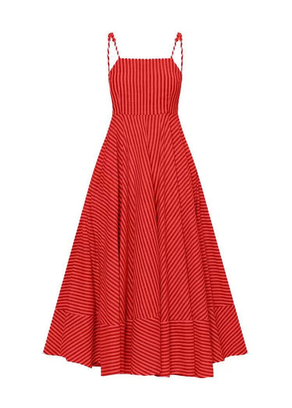 Fashion Striped Printed Waist-controlled Pleated Sling Dress