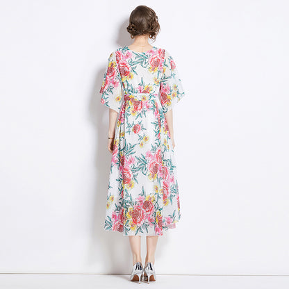 Gentle Elegant Tencel Elegant Drape Printing Dress