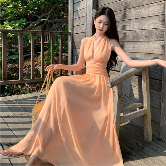 Orange Halter Dress Sweet And Elegant