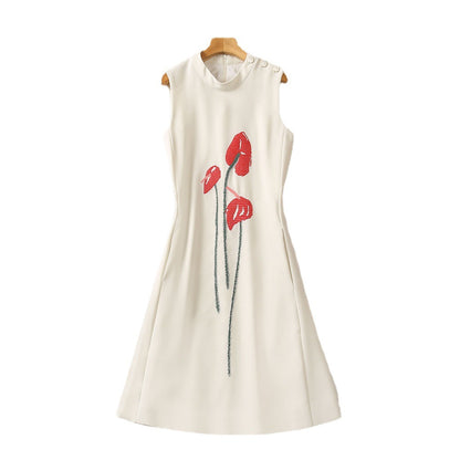 Stand Collar Three-dimensional Embroidery Vest Dress