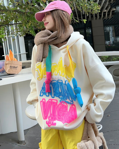 Sudadera con capucha acolchada de terciopelo Sudadera con capucha informal holgada para mujer