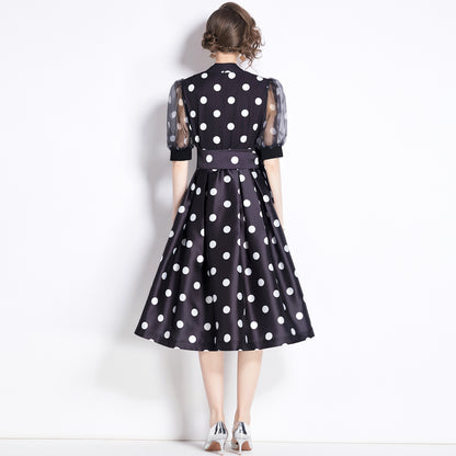 French Fitted Waist Polka Dots Dress 1-sense Long Skirt