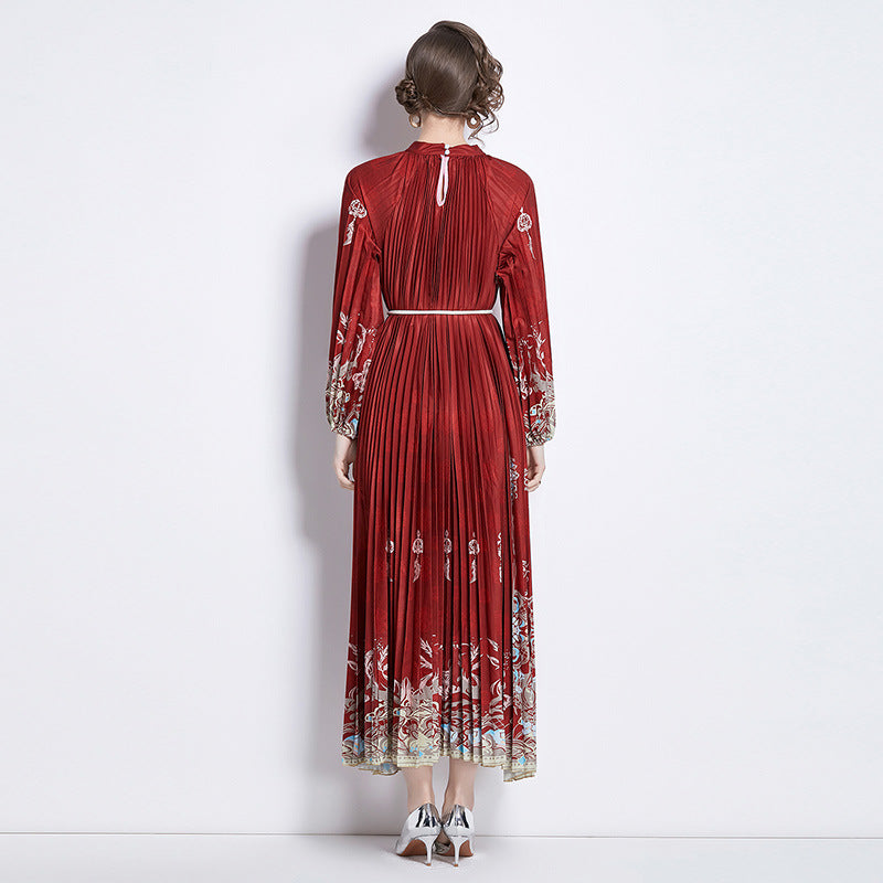 Pleated Tassel Belt Dress Women