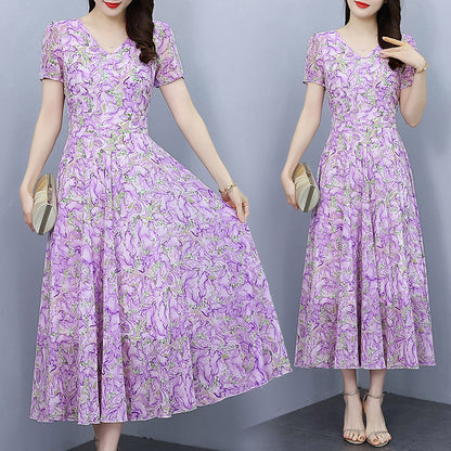 Spring And Autumn Chiffon Floral Dress