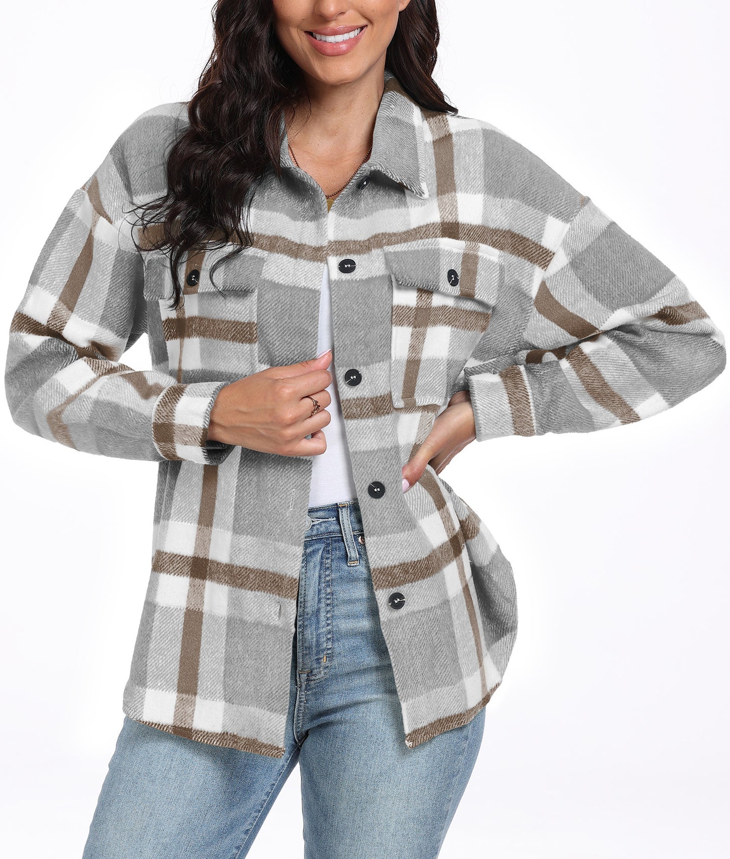 Femme Manches Longues Rayé Plaid Manches Longues