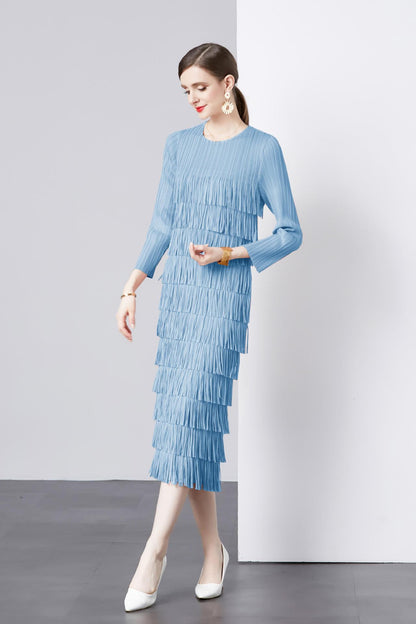 Three Quarter Sleeve Cake Dress Pleated