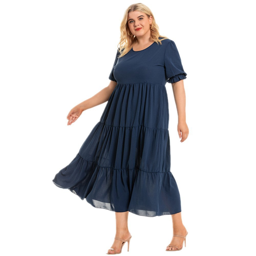 Robe une pièce à manches courtes de grande taille pour femme