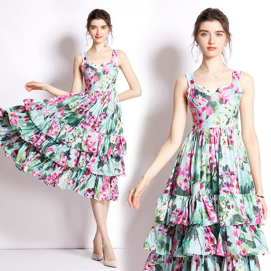 Cake Skirt Printing Slip Dress