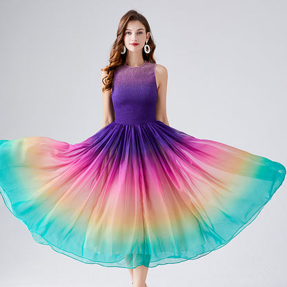 A- Line Rainbow Gradient Chiffon Dress