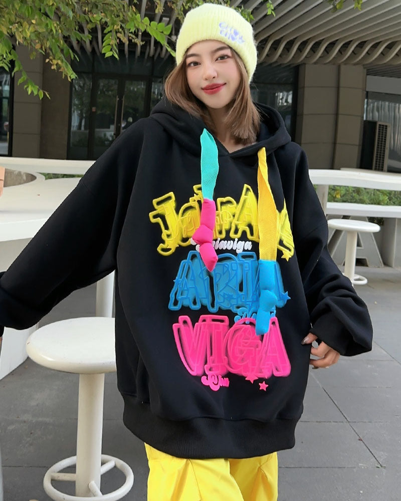 Velvet Padded Hooded Sweatshirt Women's Loose Casual Hoodie