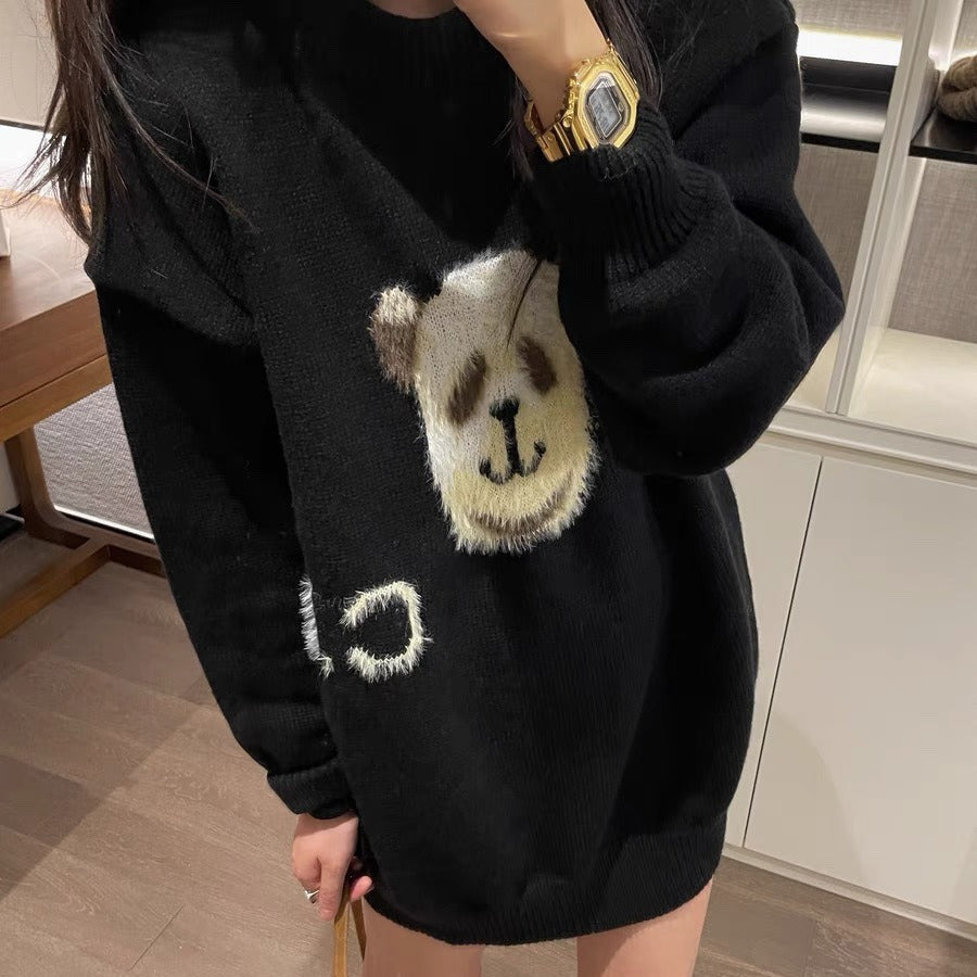 Pull Panda tridimensionnel ample à col rond pour femme