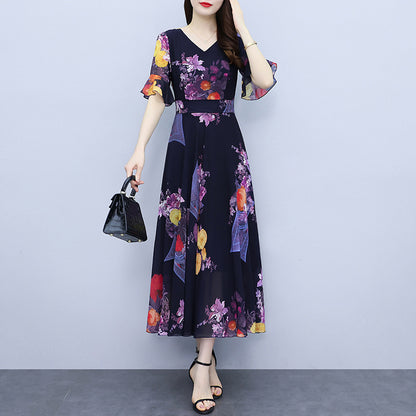 Fashion High Waist Short Sleeve Temperament Slimming Youthful-looking Waist-tight Fairlady Dress