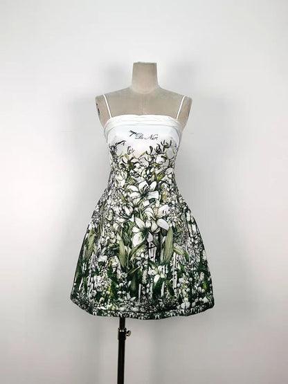 Vestido tubo con estampado de flores verde