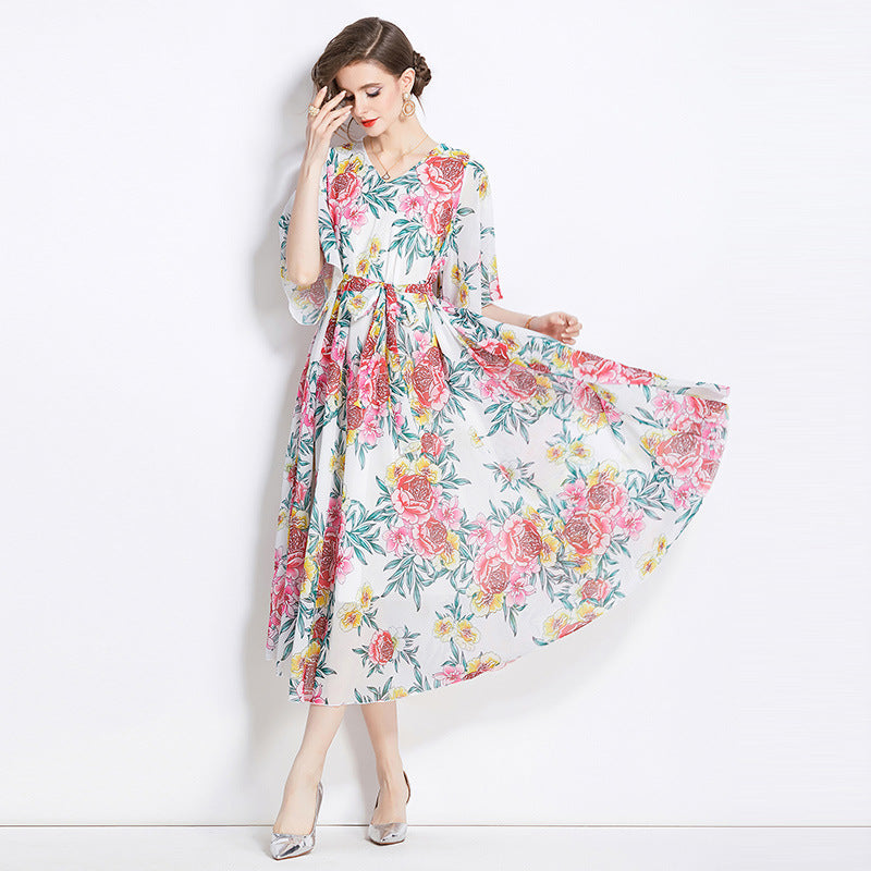 Gentle Elegant Tencel Elegant Drape Printing Dress