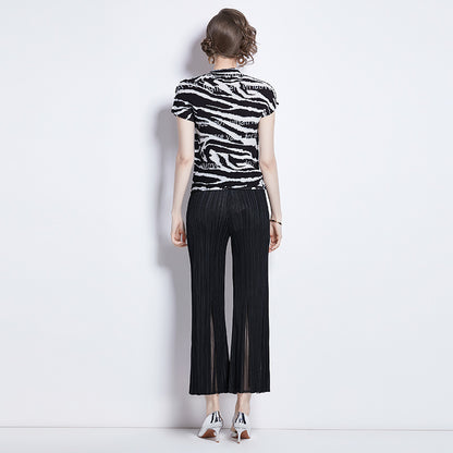 Short Sleeve Simple All-matching Slim Flare Pants