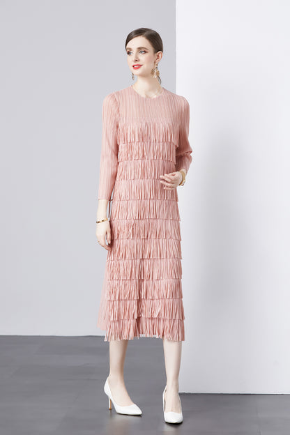 Three Quarter Sleeve Cake Dress Pleated