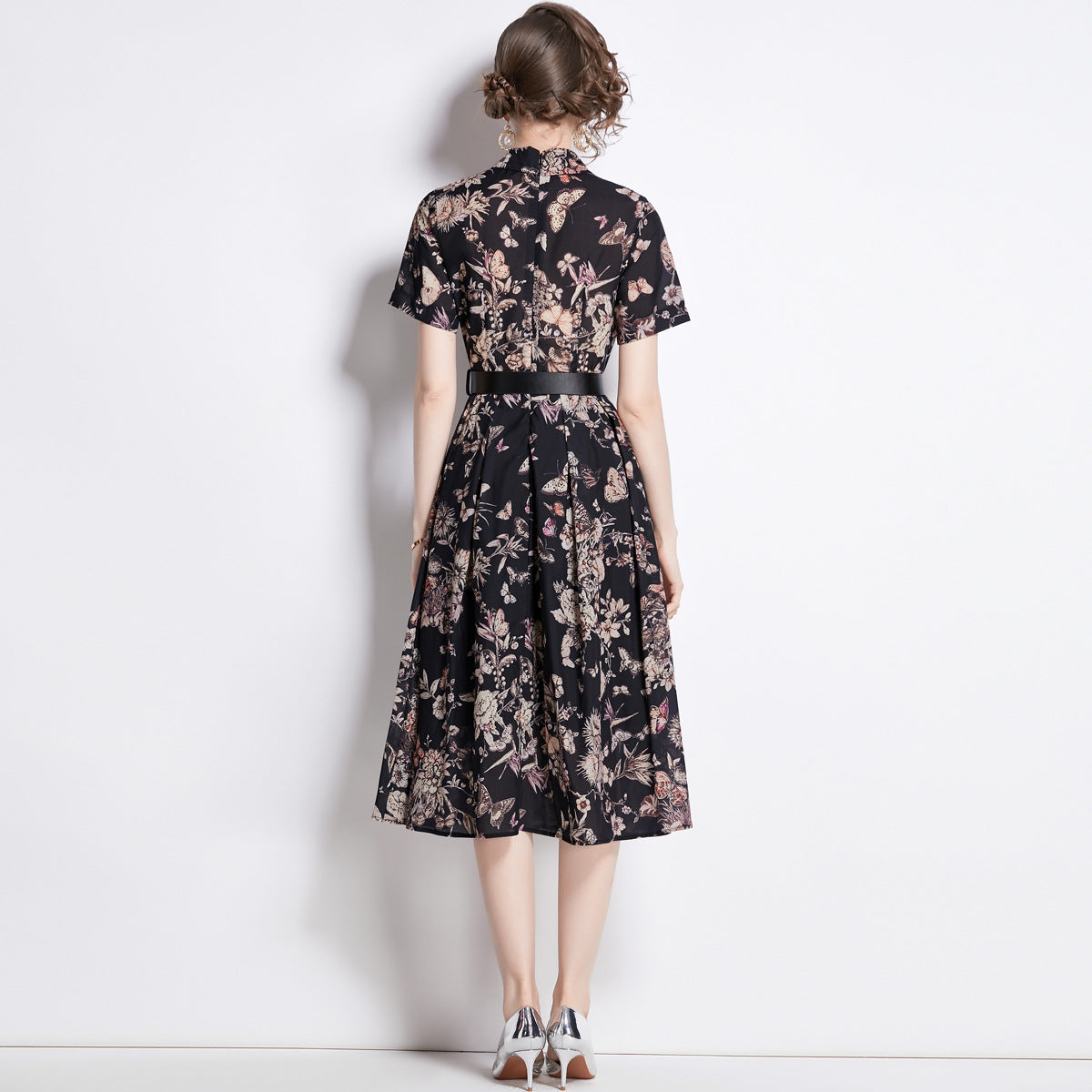 Ink Printing Mid-length Large Swing Dress