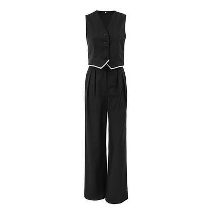 Women's Contrast Color Suit Vest And Trousers Two-piece Suit