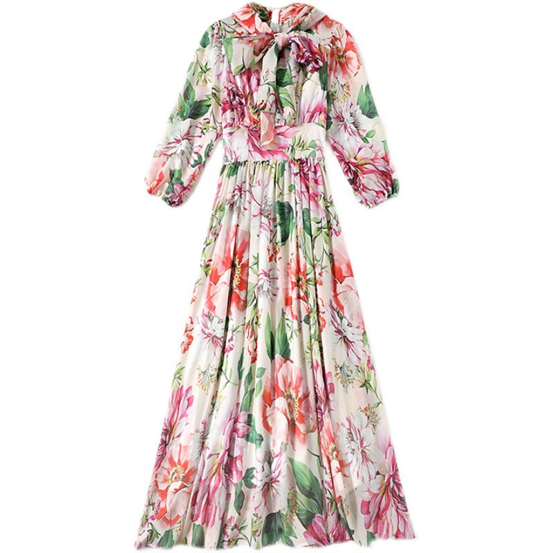 Printed High Waist Big Swing Elegant Dress