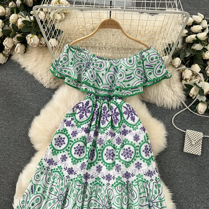 Bohemian Retro Machine Embroidery Ruffled Dress