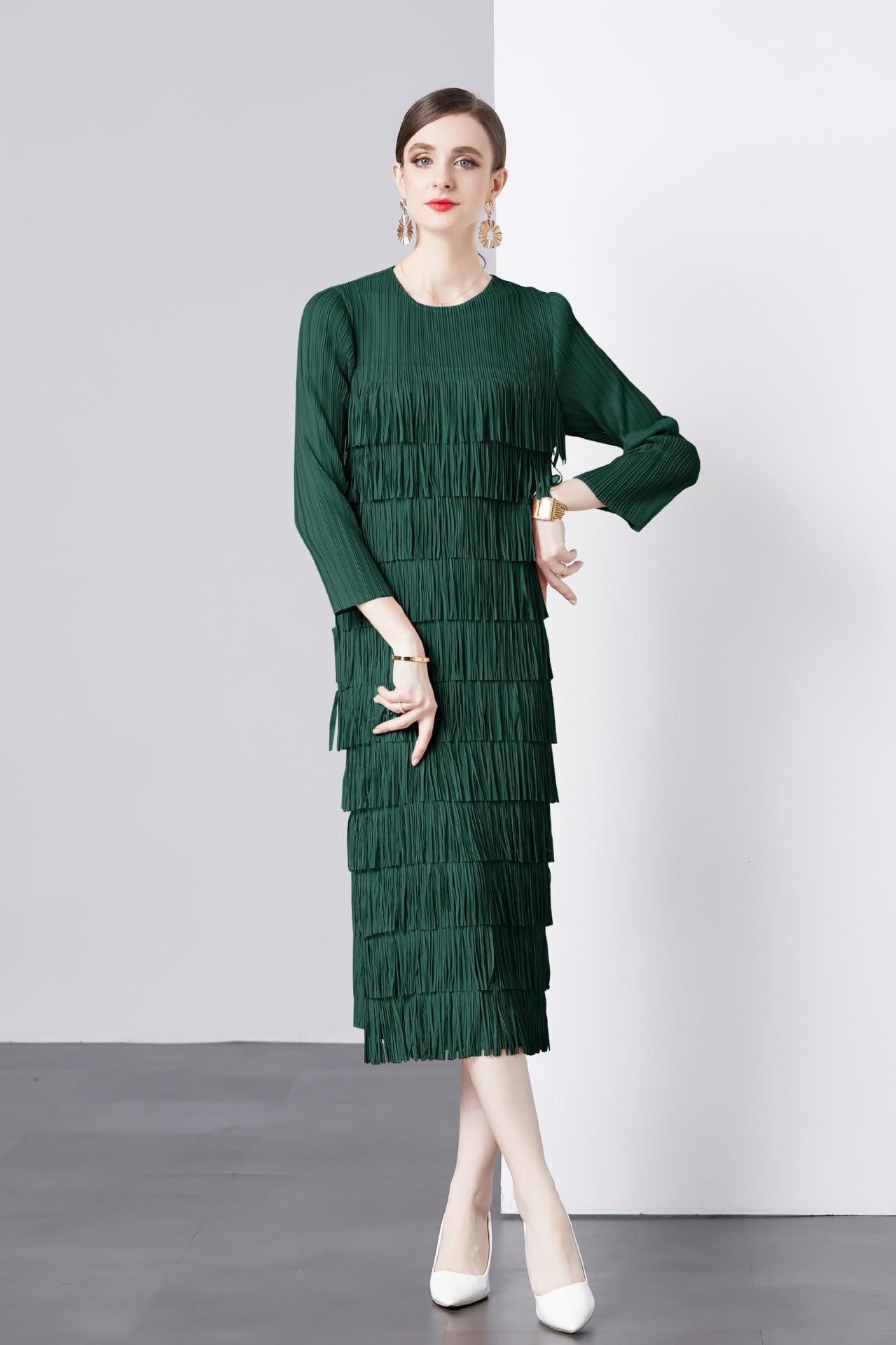 Three Quarter Sleeve Cake Dress Pleated