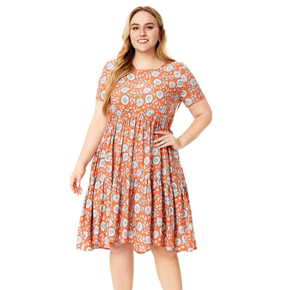 Short Sleeve Printed Rayon Dress