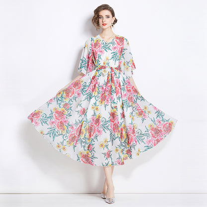 Gentle Elegant Tencel Elegant Drape Printing Dress