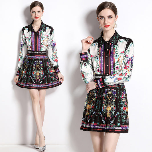 Casual Fashion Shirt Printed Skirt Temperament Twinset