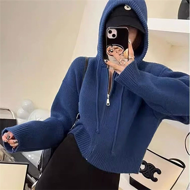 Pull à capuche avec fermeture éclair pour femme