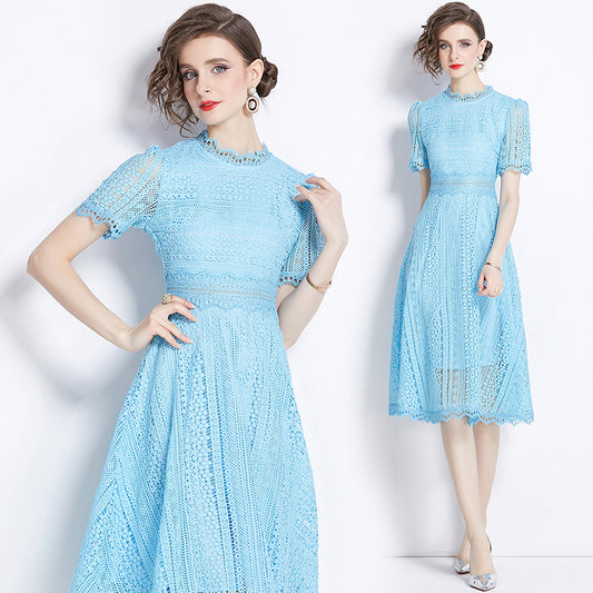 Slimming Hollow Water-soluble Lace Mid-length Dress