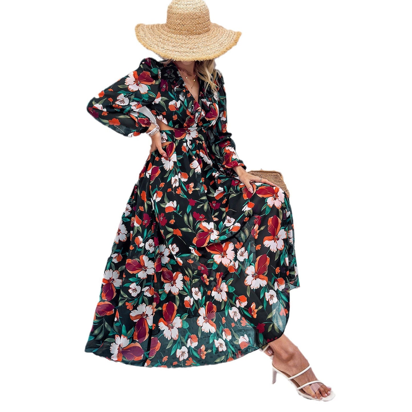 Pour femmes Vêtements Robe de vacances à imprimé floral et col en V