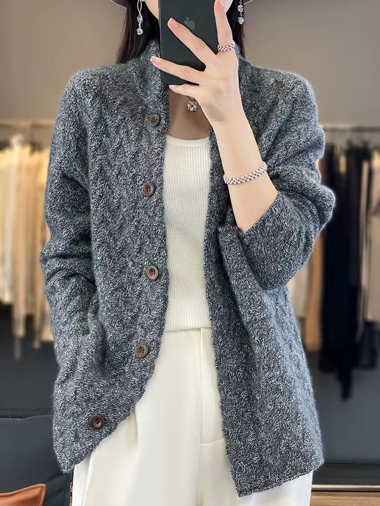 Women's Loose Stand Collar Long Sleeve Knitted Sweater