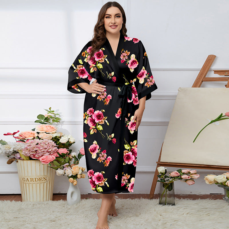 Satin Pajamas Women's Summer Light Luxury Bathrobe Homewear