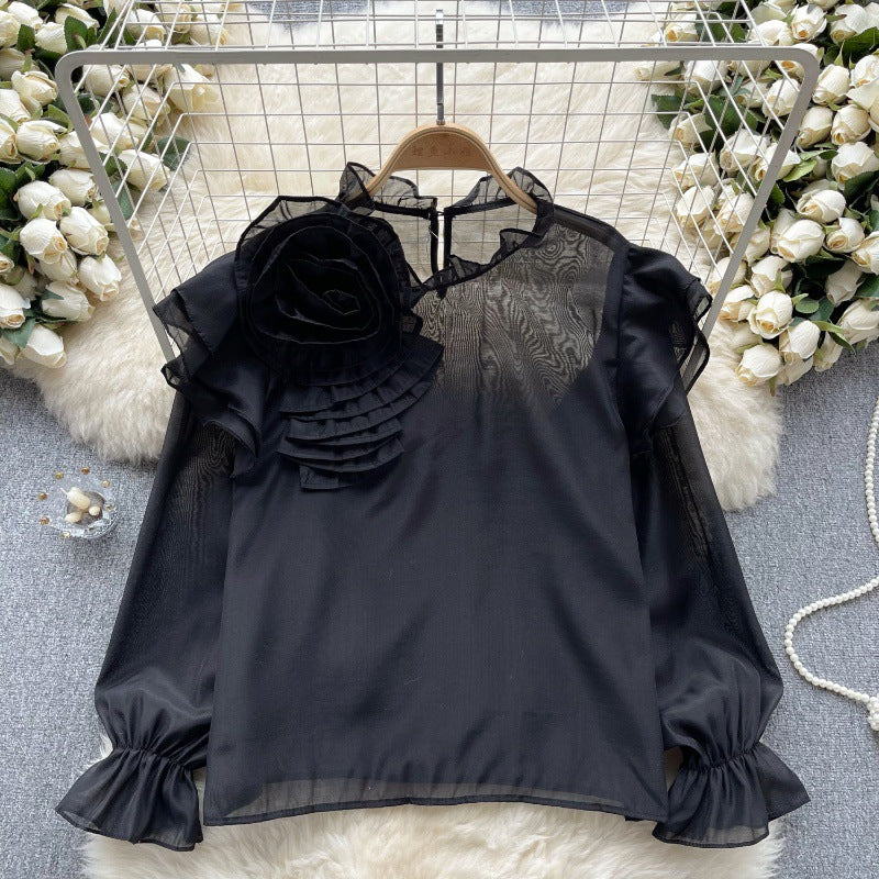 Sweet Ruffled Collar Pullover Puff Sleeve Chiffon Shirt