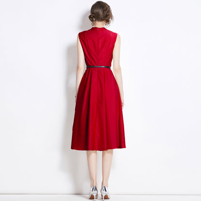 Young Adult Lady Like Woman Style Red Sleeveless Dress