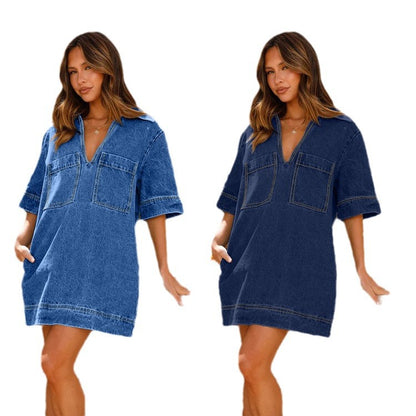 Robe en jean ample à manches courtes pour femmes