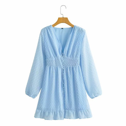 Women's Chiffon Cut Flower Long Sleeve Dress