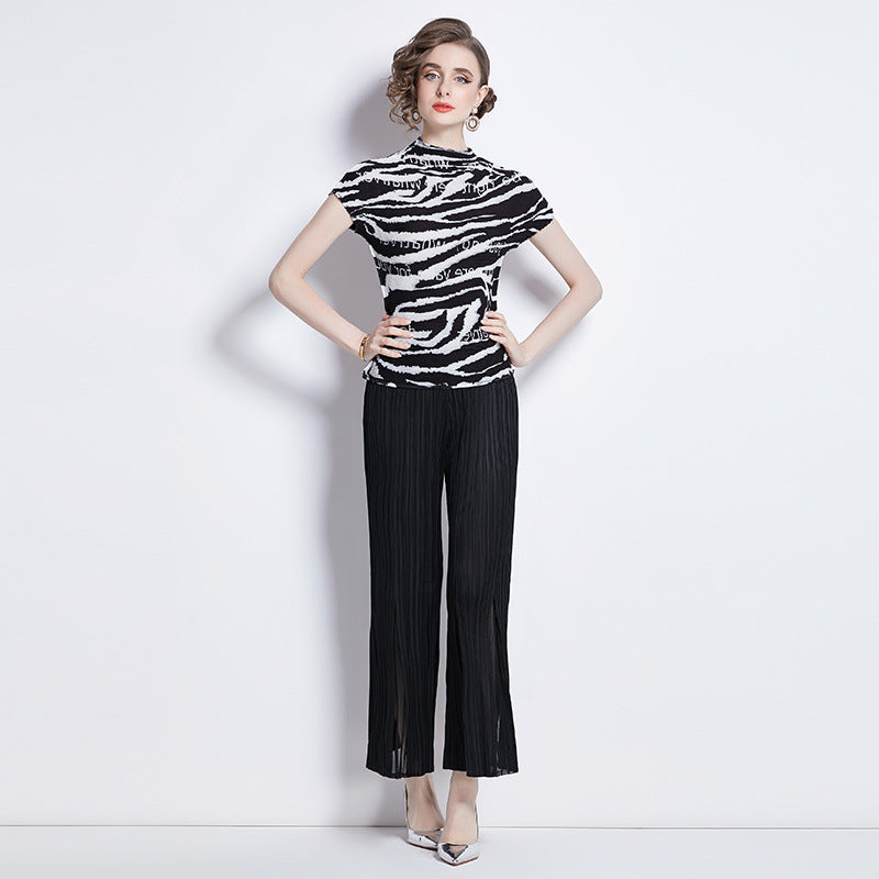 Short Sleeve Simple All-matching Slim Flare Pants