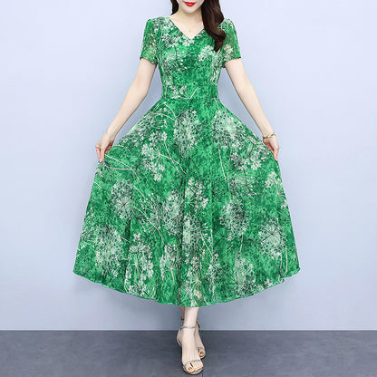 Spring And Autumn Chiffon Floral Dress