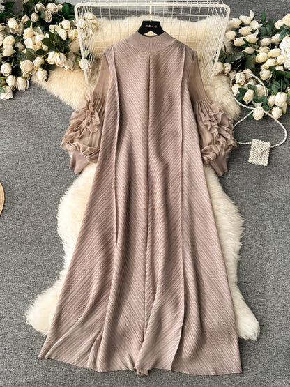 Lightly Mature Three-dimensional Flower Loose Slimming Draping Effect Age-reducing Dress