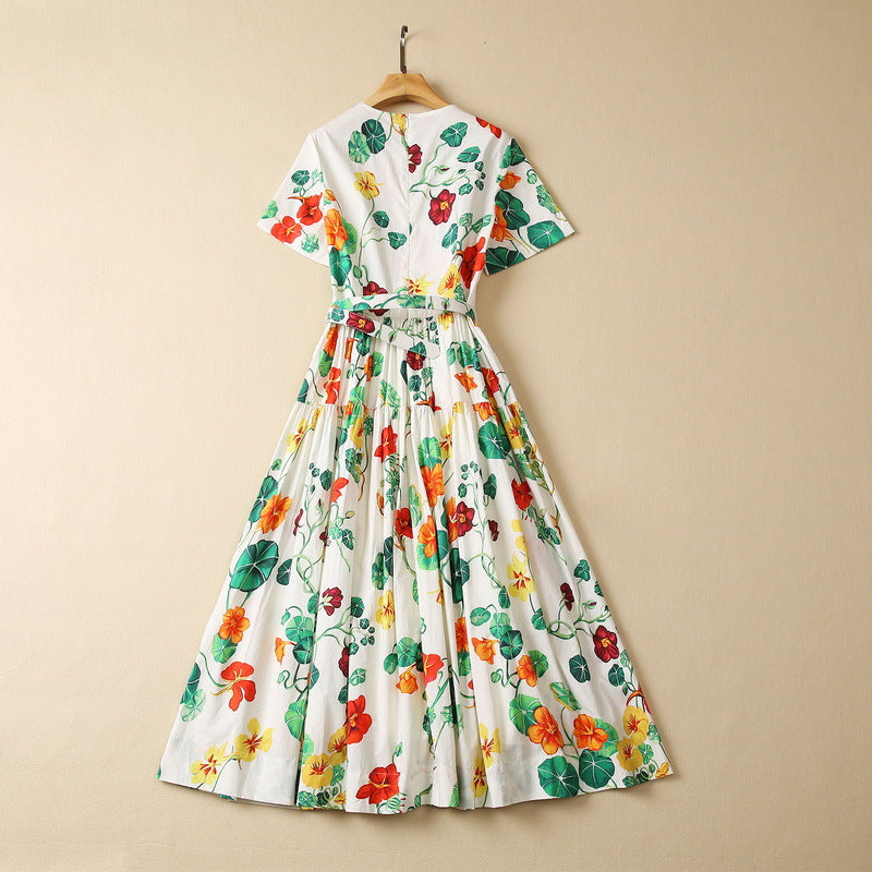 Cotton Short Sleeve Floral Print Dress